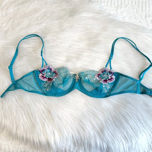 Victoria's Secret Blue Mesh Embroidered Bra Purple Floral Embroidered Bra - Picture 3 of 7